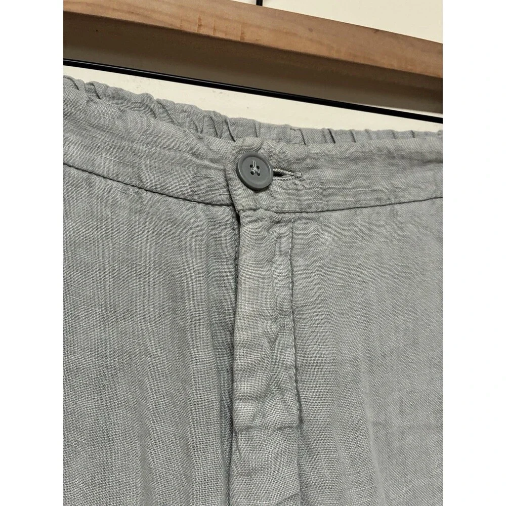 Zara Women’s XL Flared Wide Leg Textured Linen  Boho Light Blue Pants